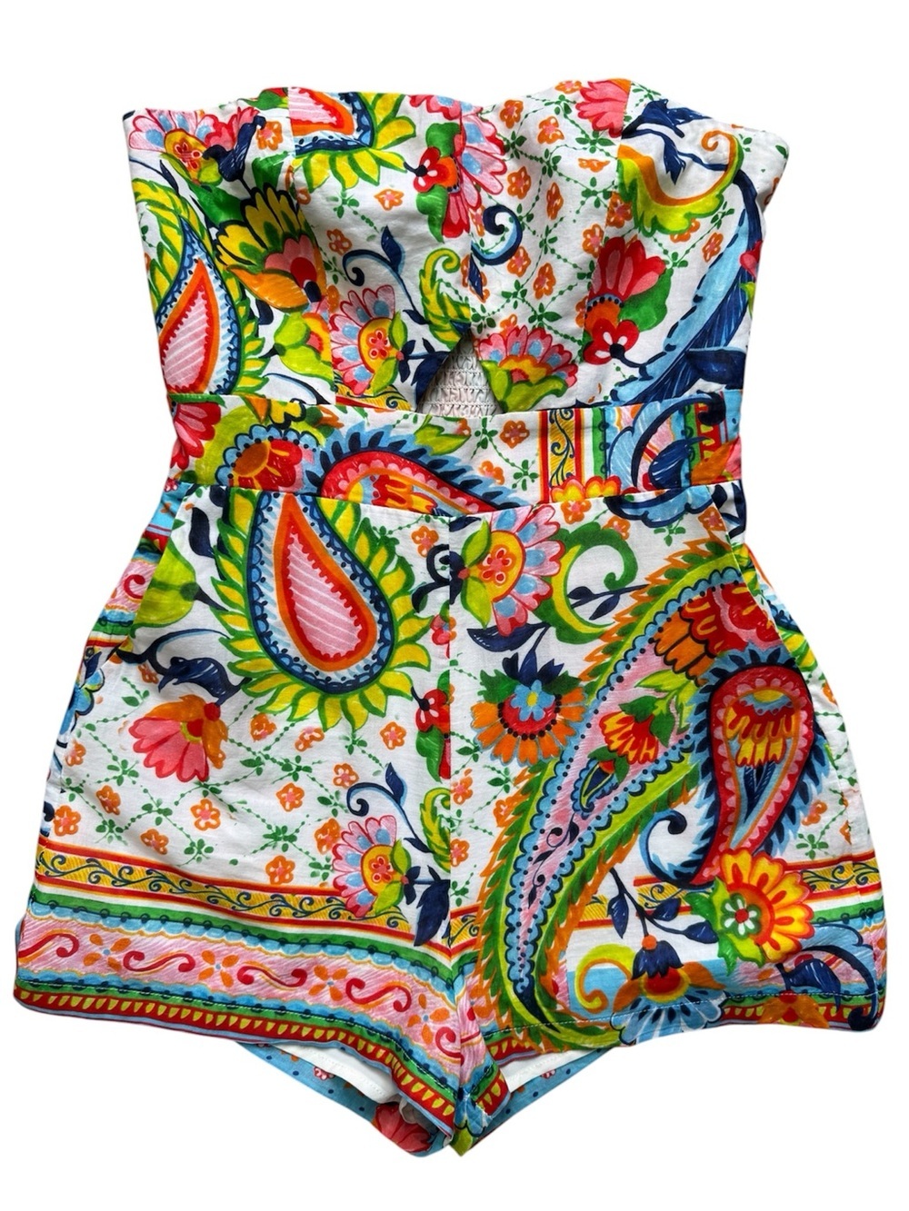 Amanda Uprichard Strapless Floral Paisley Romper Cutout Smocked Size Small - Picture 9 of 10
